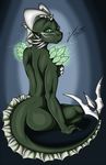  breasts dragon female green green_body green_eyes horn jewelry kurtassclear nude pinup pose scalie sitting solo white 