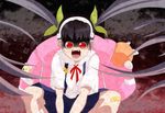  absurdres backpack bag bandaid bandaid_on_knee black_hair fangs hachikuji_mayoi highres long_hair macken monogatari_(series) red_eyes solo 