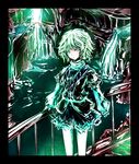  acryl bridge green_eyes green_hair looking_at_viewer mizuhashi_parsee pointy_ears solo touhou water 