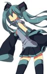  aqua_hair bad_id bad_pixiv_id detached_sleeves haru_(oomr005) hatsune_miku long_hair necktie simple_background skirt sleeves_past_wrists solo thighhighs tongue twintails vocaloid white_background 