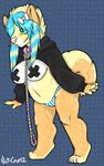  bow collar coontails cute female leash obese overweight panties redpandacase scene striped_hair underwear 