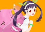  absurdres backpack bag black_hair fang hachikuji_mayoi highres long_hair macken monogatari_(series) red_eyes solo 