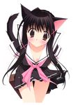  absurdres animal_ears black_hair blush breasts brown_eyes cat_ears cat_tail cleavage copyright_request covered_nipples downblouse highres kadoi_aya leaning_forward medium_breasts panties pantyshot school_uniform serafuku solo tail underwear white_panties 