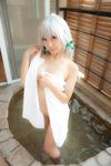  asian bare_feet barefoot cosplay female highres izayoi_sakuya lenfried nude photo silver_hair solo touhou 