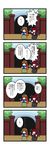  4koma ascot bat_wings black_wings book braid brick_wall chibi comic dora_ita gate hat head_wings highres hong_meiling koakuma long_hair multiple_girls necktie red_hair star sweatdrop touhou translated twin_braids wall wings 