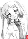  ariel_(kore_wa_zombie_desu_ka?) gofu greyscale kore_wa_zombie_desu_ka? labcoat long_hair monochrome necktie sketch solo spot_color traditional_media twintails watermark web_address 