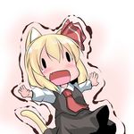  animal_ears ascot blonde_hair blush cat_ears cat_tail chibi dress_shirt hair_ribbon hoshizuki_(seigetsu) open_mouth outstretched_arms purumia ribbon rumia shirt short_hair skirt skirt_set solo tail touhou tree trembling |_| 