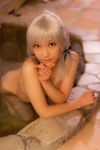  asian bare_feet barefoot cosplay female highres izayoi_sakuya lenfried nude photo silver_hair solo touhou 