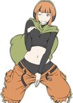  1girl belt breasts brown_eyes gym_leader midriff natane_(pokemon) navel orange_hair pokemon shorts shorts_pull smile 