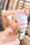  asian bare_feet bath cosplay female highres izayoi_sakuya lenfried nude outdoors outside photo silver_hair solo touhou 
