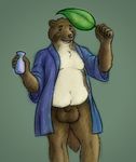  alcohol balls beverage big_balls bottomless chubby clothed clothing flaccid fluffylai half-dressed hyper hyper_balls male open_shirt overweight penis sake sheath shirt solo tanuki 