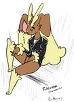  black_sclera bottomless cigarette clothed clothing green_eyes half-dressed jacket lagomorph lopunny male mammal nintendo plain_background pok&#233;mon pok&eacute;mon rabbit ratbutts smoking solo toblerone video_games white_background 