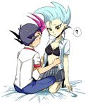  1boy 1girl astral_(yugioh_zexal) astral_(yuu-gi-ou_zexal) blue_hair bra breasts genderswap multicolored_hair purin_(pinkcotton) skirt tsukumo_yuma tsukumo_yuuma underwear yu-gi-oh! yuu-gi-ou_zexal 