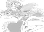  drawfag dress ecole french-bread greyscale hairband high_heels long_hair monochrome orie_(under_night_in-birth) rapier shoes sword thighhighs under_night_in-birth v weapon 