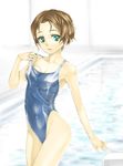  absurdres brown_hair competition_swimsuit green_eyes highleg highleg_swimsuit highres one-piece_swimsuit original pool short_hair solo swimsuit taira_yuu 