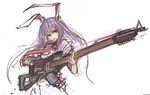  animal_ears assault_rifle bunny_ears electric_guitar guitar gun instrument long_hair music necktie panties_(pantsu-pirate) playing_instrument purple_hair red_eyes red_neckwear reisen_udongein_inaba rifle sketch solo touhou weapon weaponized_instrument 