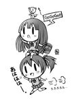  akiyama_mio bag bear chibi greyscale highres hirasawa_ui k-on! laughing long_hair monochrome multiple_girls onigawara ponytail running school_uniform short_hair simple_background white_background 