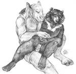  anthro bear biceps blotch chubby duo erection fur gay handjob male mammal marsupial monochrome muscles nude pecs penis rhinoceros sex sloth_bear tasmanian_devil 