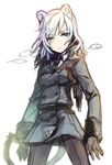  animal_ears bad_id bad_pixiv_id breath coat h2so4 holster necktie original purple_eyes silver_hair solo tail 