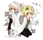  2boys :&lt; blonde_hair blue_eyes blush child curly_hair doctor earring earrings goggles grey_hair hamu44 hand_on_another's_face hand_on_face jewelry labcoat looking_back multiple_boys original red_hair short_hair stethoscope 