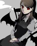  bad_id bad_pixiv_id brown_hair chair copyright_request fingernails highres keruberosu-a nail_polish red_eyes sitting solo wings 