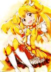  bad_id bad_pixiv_id bike_shorts blonde_hair boots bow choker cure_peace double_v hair_flaps kise_yayoi long_hair magical_girl nanai orange_choker orange_shorts ponytail precure shorts shorts_under_skirt skirt smile_precure! solo tiara v yellow yellow_bow yellow_eyes yellow_skirt 