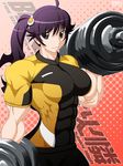  abs ahoge araragi_karen black_eyes black_hair breasts hair_ornament monogatari_(series) muscle nisemonogatari ren_(tainca2000) rentb side_ponytail solo tight tight_clothes weights 