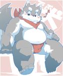  blush buldge bulge canine chubby dog hi_res husky looking_at_viewer male mammal mizu001 musical_note overweight pointing sitting smile solo underwear 