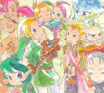  6+girls artist_request beard blonde_hair blue_eyes closed_eyes darunia dual_persona earrings facial_hair fish_girl gerudo gloves green_hair grey_hair grin hairband hat impa instrument jewelry link long_hair monster_girl multiple_boys multiple_girls nabooru ocarina pointy_ears ponytail princess_ruto princess_zelda rauru red_hair saria smile the_legend_of_zelda the_legend_of_zelda:_ocarina_of_time tiara traditional_media watercolor_(medium) yellow_eyes young_link young_zelda zora 