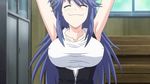  animated animated_gif arms_up big_breasts blue_hair bounce breasts erect_nipples eyes_closed itagaki_tatsuko large_breasts maji_de_watashi_ni_koi_shinasai! screencap solo 