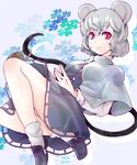  animal_ears bad_id bad_pixiv_id basket capelet dress gem grey_dress grey_hair jewelry looking_at_viewer mouse_ears mouse_tail nazrin necklace pendant short_hair smile solo somsom tail touhou upskirt 