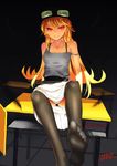  bad_id bad_pixiv_id bakemonogatari bare_shoulders blonde_hair bra_strap feet goggles helmet long_hair monogatari_(series) older oshino_shinobu red_eyes soles solo strap_slip teenage thighhighs tianlluo 