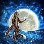  2018 5_fingers anthro detailed_background digital_media_(artwork) feline flashw grass leopard male mammal moon night outside solo standing 