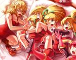  armpits bed belt blonde_hair boots downscaled dress dual_persona glitcher gloves green_eyes hair_ribbon hat hat_removed headwear_removed helmet lipstick makeup md5_mismatch multiple_girls multiple_persona older open_mouth parody ponytail red_skirt resized ribbon rockman rockman_(classic) rockman_dash rockman_exe rockman_rockman roll roll_caskett roll_exe scared selfcest skirt street_fighter_x_tekken 