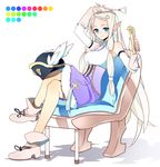  absurdres blue_eyes boots dahlia_(rune_factory) dress earrings hair_ornament hairclip hat highres jewelry long_hair pointy_ears rune_factory rune_factory_3 shinoi sitting solo white_hair 