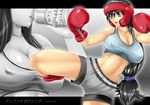  1girl alop-net black_eyes black_hair boots boxing_gloves breasts final_fantasy final_fantasy_vii kick kicking leg_up long_hair macto shorts solo sweat thighs tifa_lockhart very_long_hair 