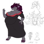  big_breasts breasts caprine clevage clothing dress ester female goat hand_gesture hooves horn mac-daddy_(artist) mammal open_mouth overweight sharp_teeth teeth tentacles third_eye 