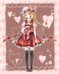  ascot bad_id bad_pixiv_id black_legwear blonde_hair bow flandre_scarlet hat heart highres itak69 long_hair red_eyes short_sleeves side_ponytail skirt skirt_set solo standing thighhighs touhou wings zettai_ryouiki 