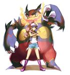  bad_id bad_tumblr_id baseball_cap blue_eyes boots brown_hair crossed_arms denim denim_shorts emboar gen_5_pokemon hat lechuza long_hair looking_at_viewer poke_ball pokemon pokemon_(creature) pokemon_(game) pokemon_bw ponytail shorts smile touko_(pokemon) vest waist_poke_ball white_background wristband 