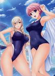  2girls absurdres blonde_hair blue_eyes breasts celia_kumani_entori celia_kumani_entory highres kisaki_mio large_breasts long_hair multiple_girls smile standing summer swimsuit walkure_romanze 