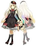  axe black_legwear blonde_hair boots bow bunny dress elbow_gloves frilled_legwear full_body gloves gothic gothic_lolita gradient_hair hair_ornament hidari_(left_side) holding lace lace-trimmed_gloves lace-trimmed_socks lolita_fashion long_hair mayu_(vocaloid) multicolored_hair official_art piano_print rainbow_hair socks solo stuffed_animal stuffed_bunny stuffed_toy transparent_background usano_mimi vocaloid weapon yellow_eyes 