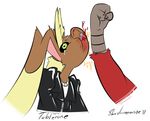  beat_up black_sclera blaziken blood duo green_eyes humor jacket lagomorph lopunny male mammal nintendo pink_nose plain_background pok&#233;mon pok&eacute;mon punch rabbit ratbutts toblerone video_games violence white_background 