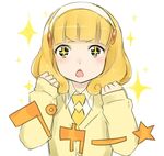  1girl bad_id bad_pixiv_id blonde_hair blush cardigan hairband kise_yayoi minatsuki_randoseru open_mouth precure school_uniform short_hair smile smile_precure! solo stickam sweater symbol-shaped_pupils white_hairband yellow_eyes 