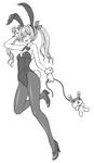  animal_ears bow bowtie bunny bunny_ears bunny_tail bunnysuit detached_collar greyscale long_hair monochrome original pantyhose rope tail twintails wrist_cuffs zofe 