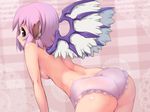  animal_ears arched_back ass back bent_over black_eyes blush breasts frilled_panties frills looking_back mystia_lorelei no_hat no_headwear panties pink_background pink_hair pink_panties purple_eyes short_hair sideboob small_breasts solo topless touhou underwear underwear_only wings you_naka 