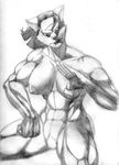  biceps big_breasts breasts cat feline female mammal monochrome muscles muscular_female nipples nude pencil pussy sketch solo stance 