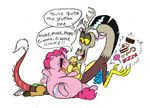  beard cute dialogue discord_(mlp) english_text equine female friendship_is_magic hair happy horn horse male mickeymonster my_little_pony overweight pink_hair pinkie_pie_(mlp) pony 