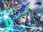  00_qan[t] beam beam_rifle brave_commander_test_type energy_gun explosion firing gundam gundam_00_a_wakening_of_the_trailblazer gundam_harute gundam_zabanya highres mecha space sword wa-kun weapon 