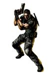  1boy absurdres brown_eyes capcom chris_redfield fingerless_gloves gloves gun handgun highres knee_pads knife male male_focus marvel marvel_vs._capcom marvel_vs._capcom_3 marvel_vs_capcom marvel_vs_capcom_3 mori_toshiaki muscle official_art pistol resident_evil resident_evil_5 running shinkiro solo weapon 