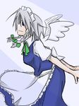  angel_wings braid izayoi_sakuya maid short_hair silver_hair solo touhou twin_braids wings 